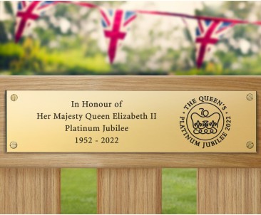 Platinum Jubilee Engraved Brass Plaque, Jubilee Emblem - 200x50mm