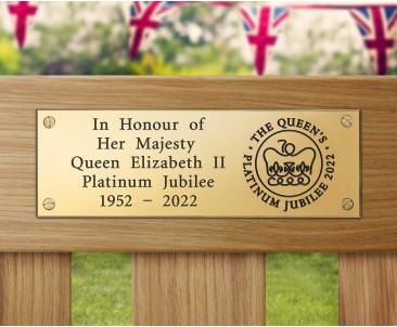 Platinum Jubilee Engraved Brass Plaque, Jubilee Emblem - 150x50mm