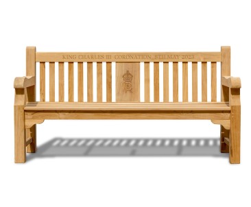 King Charles III Coronation Bench, Royal Cypher, Teak - Balmoral 1.8m