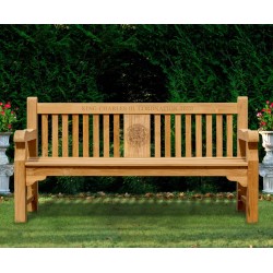King Charles III Coronation Bench, Coronation Emblem, Teak - Balmoral 1.8m