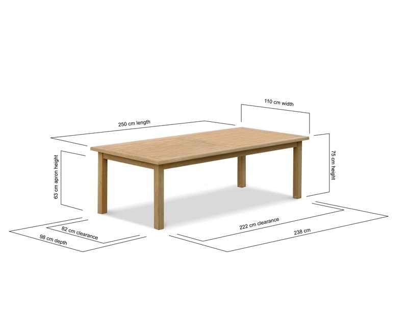 Balmoral Teak Rectangular Garden Table – 2.5m Balmoral Teak Rectangular Garden Table – 2.5m