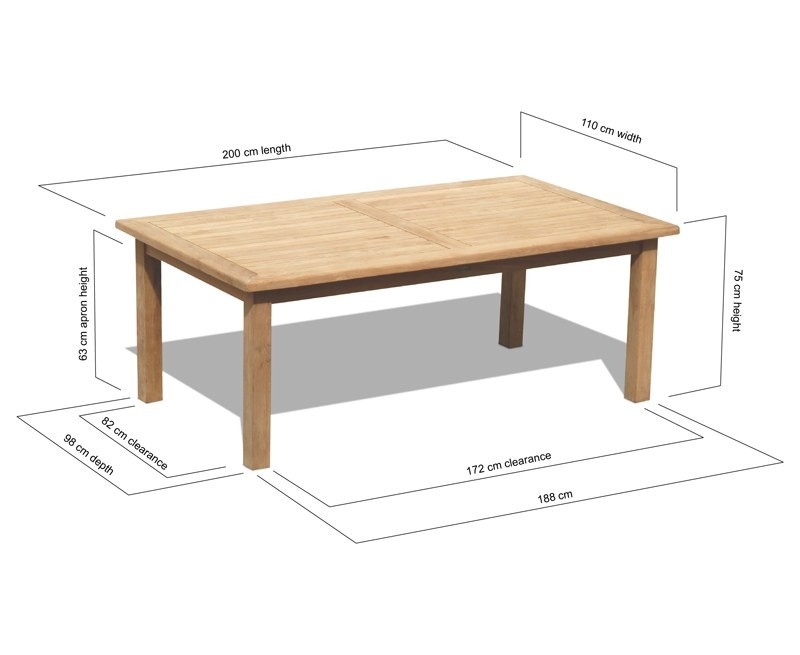 Balmoral Teak Chunky Rectangular Garden Table – 2m