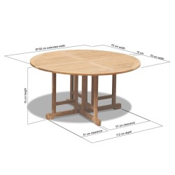 Berrington Round Teak Drop Leaf Patio Table – 1.5m