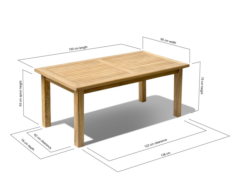 Balmoral Teak 5ft Large Rectangular Garden Table 1.5m