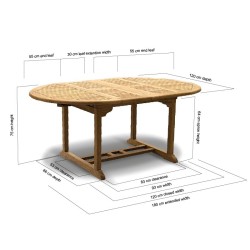 Brompton Teak Extending Garden Table, Double Leaf, Oval – 1.2 - 1.8m