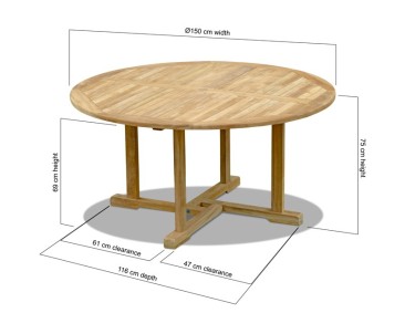Canfield 5ft Teak Round Garden Table – 1.5m 2