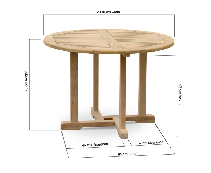 Canfield Teak Round Patio Table 1.1m