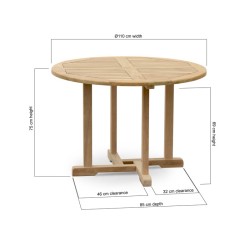 Canfield Teak Round Patio Table – 1.1m