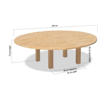 Titan 7ft Large Round Garden Table, Teak – 2.2m 2