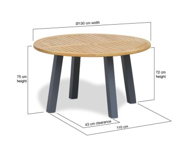 Disk Round Teak Garden Table with Steel Legs – 1.3m 2