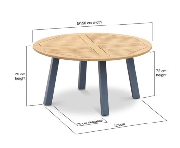 Disk Round Teak Garden Table with Steel Legs - 1.5m 2