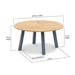 Disk Round Teak Garden Table with Steel Legs - 1.5m
