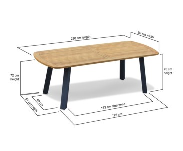 Disk Teak Oval Outdoor Dining Table with Steel Legs - 2.2m 2
