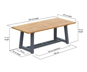 Bridgewater Teak Garden Trestle Table, Rectangular with Steel Legs – 2m 2