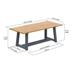 Bridgewater Teak Garden Trestle Table, Rectangular with Aluminium Legs – 2m