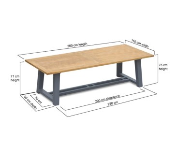 Bridgewater Rectangular Teak and Steel Outdoor Table – 2.6m 2