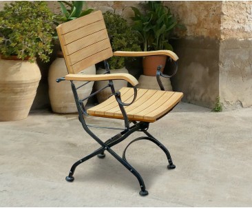 Bistro Teak & Metal Folding Armchair - Raven 2
