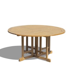 Berrington Round Teak Drop Leaf Patio Table – 1.5m