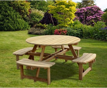 Deluxe Round Picnic Table, Teak Circular Picnic Bench 2