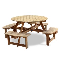 Deluxe Round Picnic Table, Teak Circular Picnic Bench