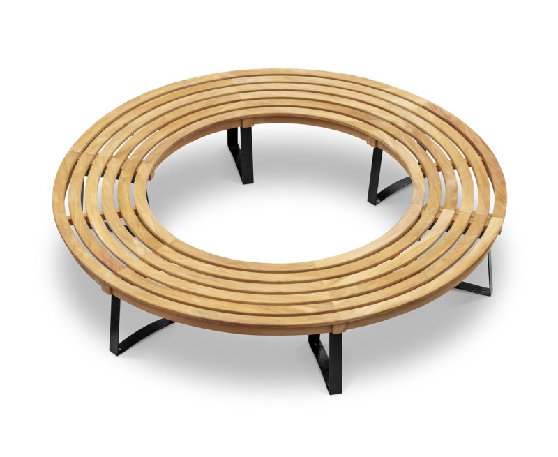 Backless Teak Tree Seat with Metal Legs