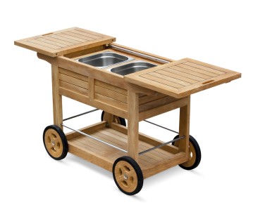 Teak Bar Cart with Ice Buckets 2