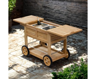 Teak Bar Cart with Ice Buckets