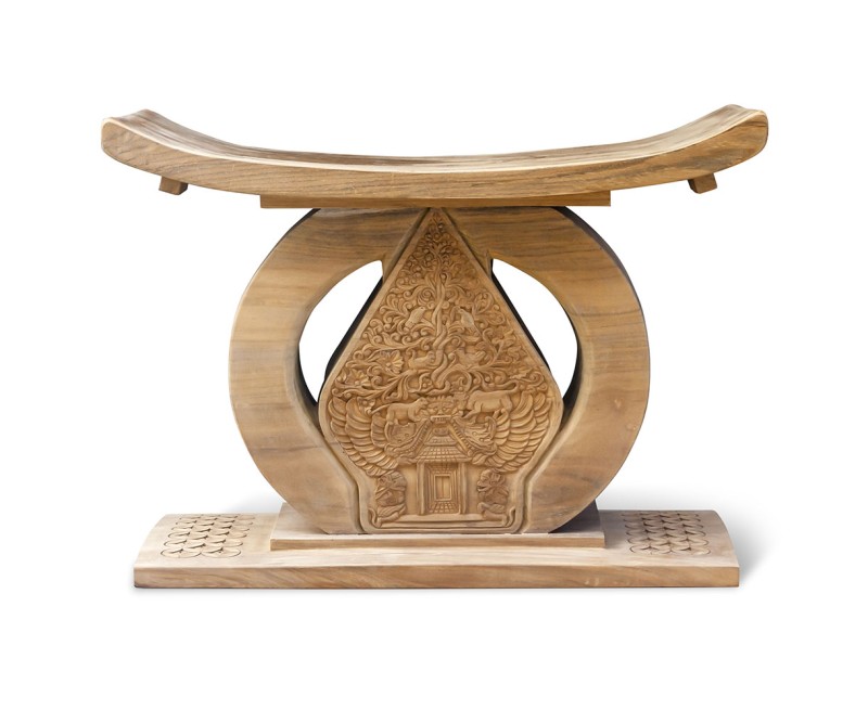 Ashanti-style Ornate Javanese Teak Wood Stool