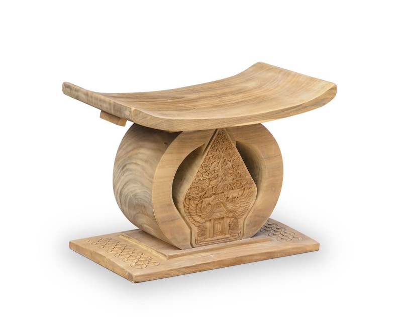 Ashanti-style Ornate Javanese Teak Wood Stool