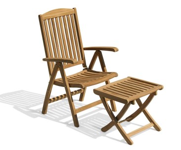 Cheltenham Outdoor Reclining Chair with Footstool, Teak 2