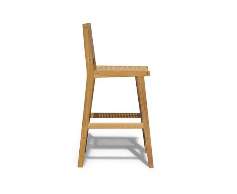 Tiga Teak and Rattan Outdoor Bar Chair - Side View
