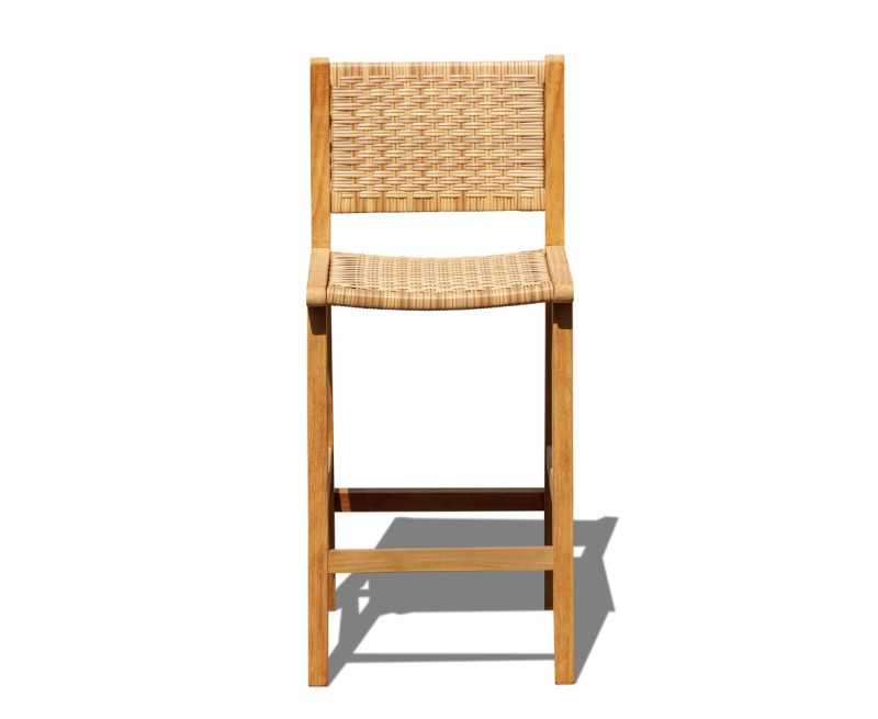 Tiga Teak and Rattan Outdoor Bar Chair - Front View