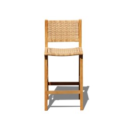 Tiga Teak and Rattan Outdoor Bar Chair - Front View