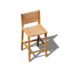 Tiga Teak and Rattan Outdoor Bar Chair - Slightly Above View