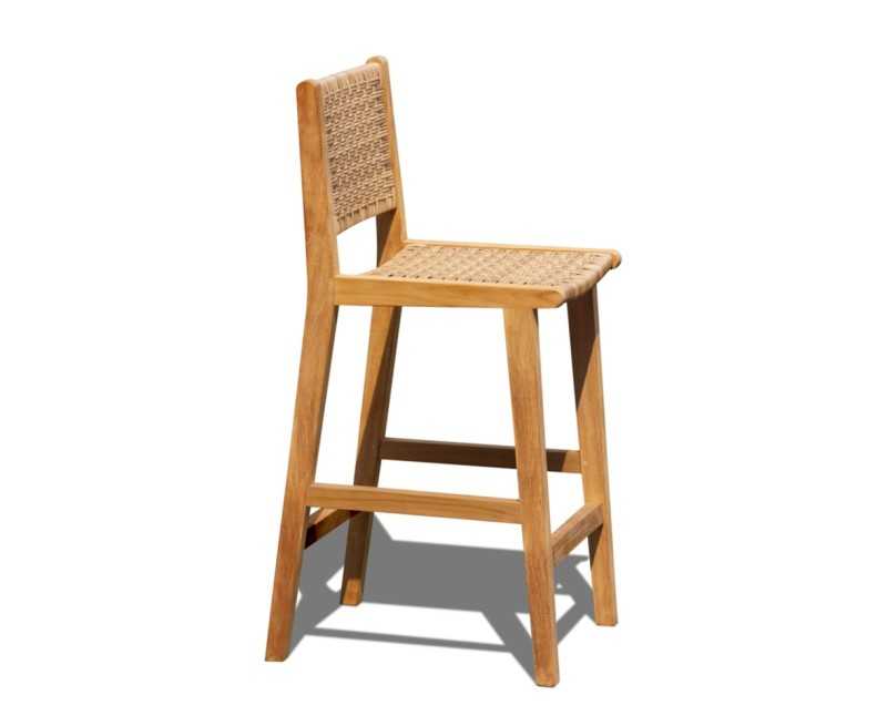 Tiga Teak and Rattan Outdoor Bar Chair - Slightly Angled Side View