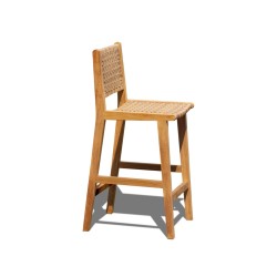 Tiga Teak and Rattan Outdoor Bar Chair - Slightly Angled Side View