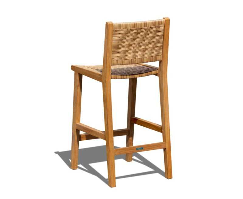 Tiga Teak and Rattan Outdoor Bar Chair - Slightly Angled Back View