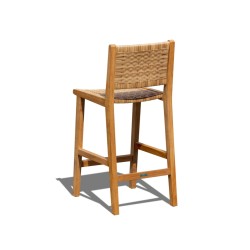 Tiga Teak and Rattan Outdoor Bar Chair - Slightly Angled Back View