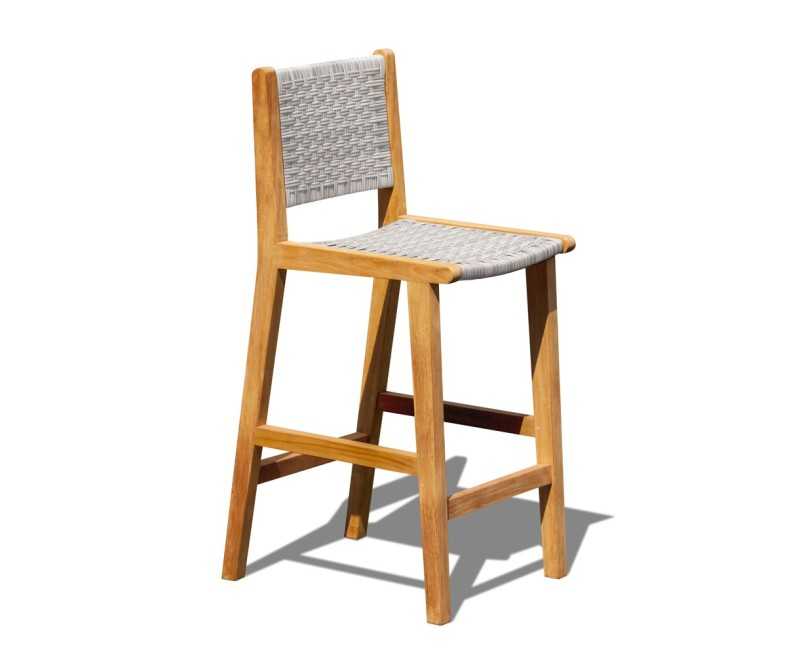 Tiga Teak and Rattan Outdoor Bar Chair - Grey Marble