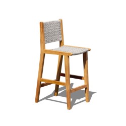 Tiga Teak and Rattan Outdoor Bar Chair - Grey Marble