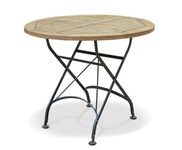 Folding Teak Bistro Table, Round, Black – 0.9m