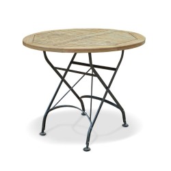 Folding Teak Bistro Table, Round, Black – 0.9m