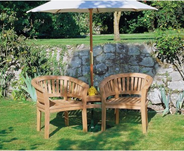 Contemporary Jack and Jill Bench, Teak Companion Seat 2