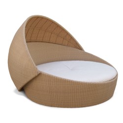 Oyster Shell Round Outdoor Rattan Daybed with Canopy
