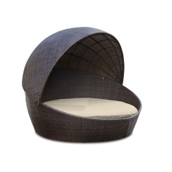 Oyster Shell Round Outdoor Rattan Daybed with Canopy