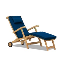 teak steamer deck chair with cushions and wheels