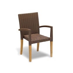 St. Tropez All-Weather Rattan and Teak Stacking Chair