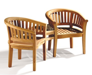Contemporary Jack and Jill Bench, Teak Companion Seat