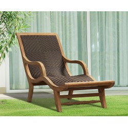 Riviera Teak and Rattan Sun Lounger, All-Weather Wicker Lounger