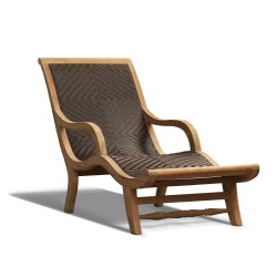 Riviera Teak and Rattan Sun Lounger, All-Weather Wicker Lounger